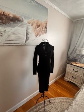 H&M Black Long-Sleeve Button-Front Midi Dress